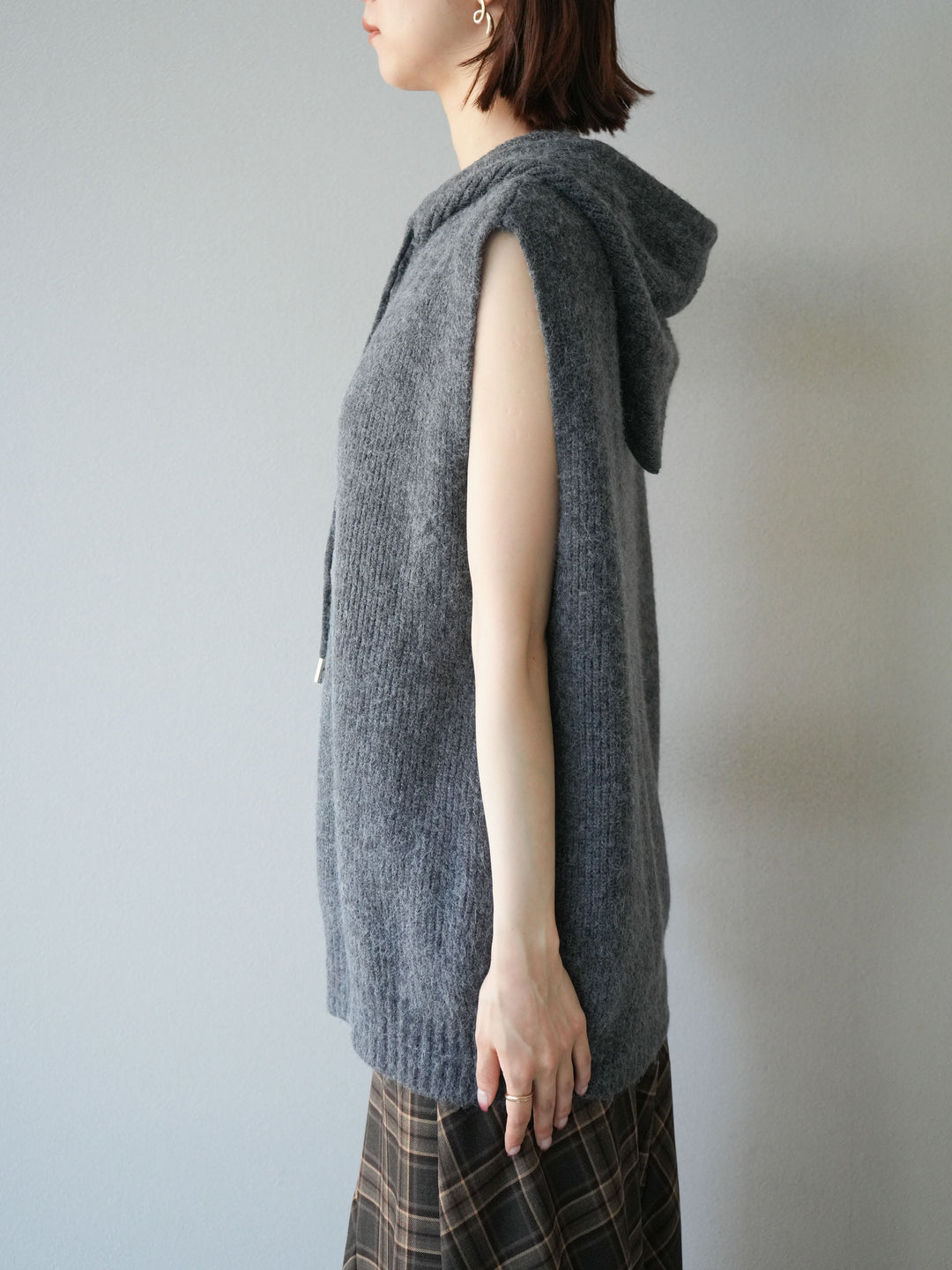 [予約]ノースリーブニットパーカー/グレー
