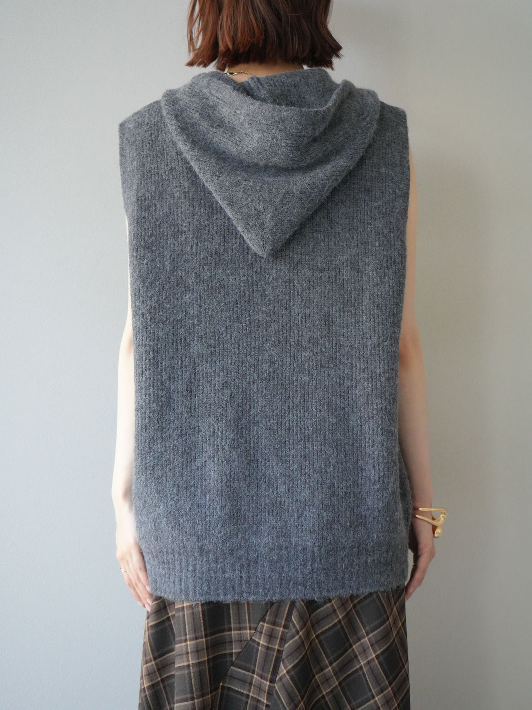 [予約]ノースリーブニットパーカー/グレー