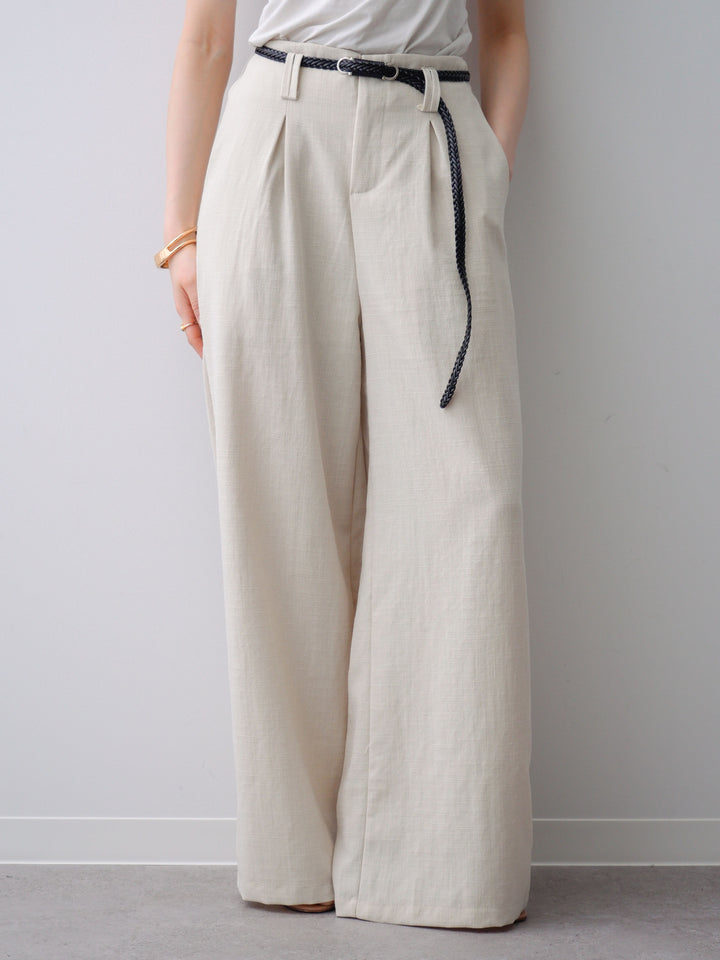 [予約]メッシュベルト付リネンライクパンツ/beige
