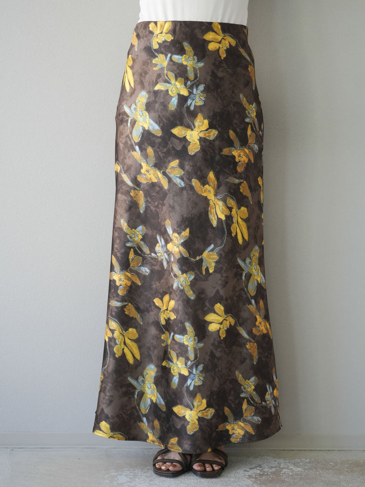 [予約]フラワーサテンスカート/イエロー