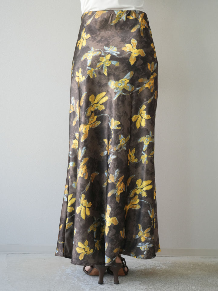[予約]フラワーサテンスカート/イエロー