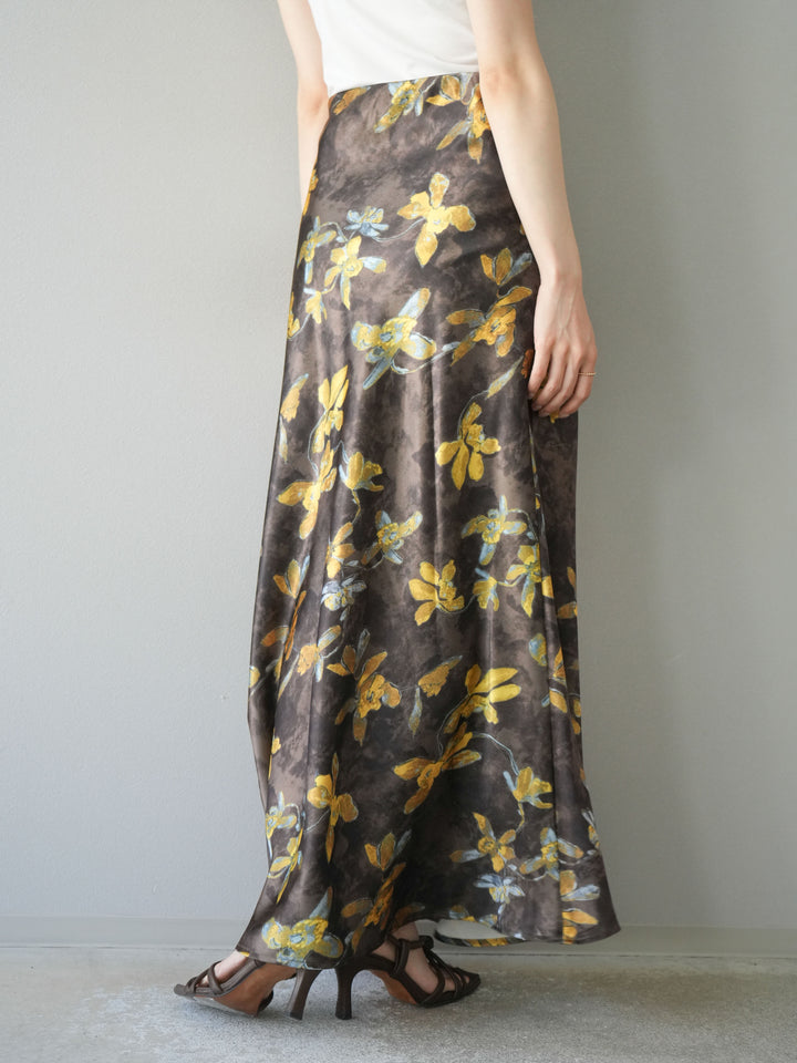 [予約]フラワーサテンスカート/イエロー
