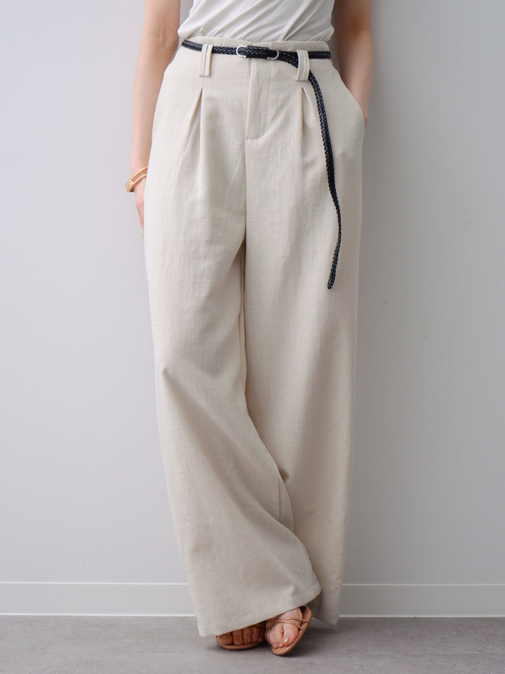 [予約]メッシュベルト付リネンライクパンツ/beige