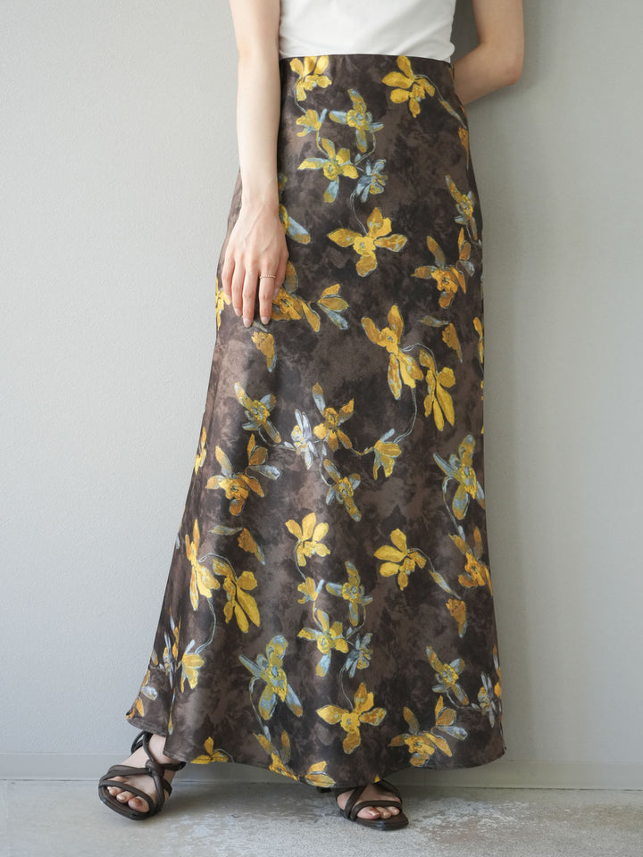 [予約]フラワーサテンスカート/イエロー