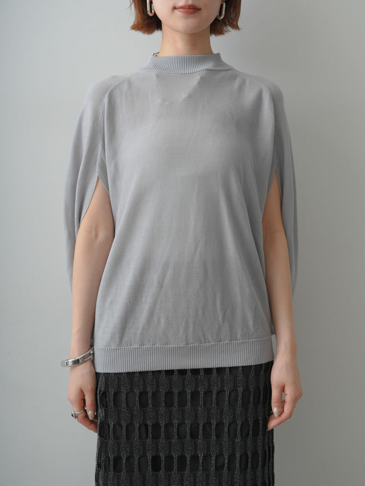 [予約]ボトルネックドロップショルダーニットトップス/grey