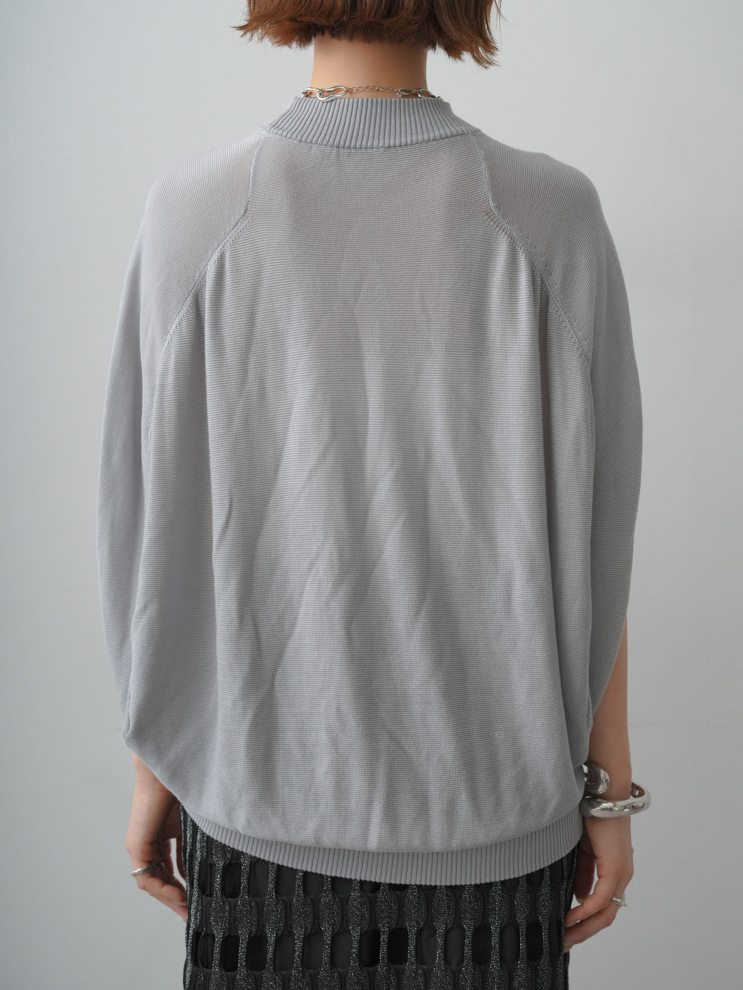 [予約]ボトルネックドロップショルダーニットトップス/grey