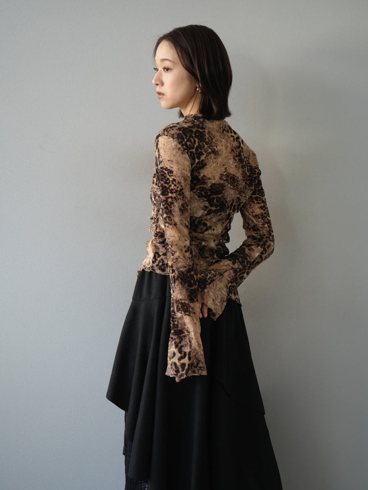 [予約]アシンメトリーアニマル柄シアートップス/ブラウン