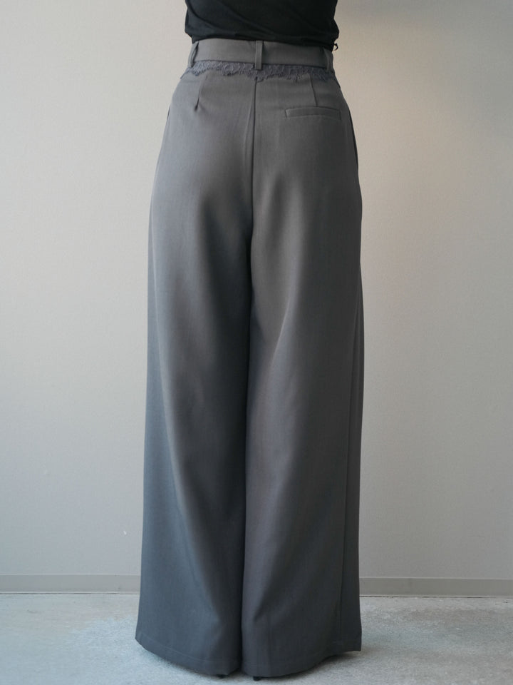 [予約]ウエストレースタックワイドパンツ/gray