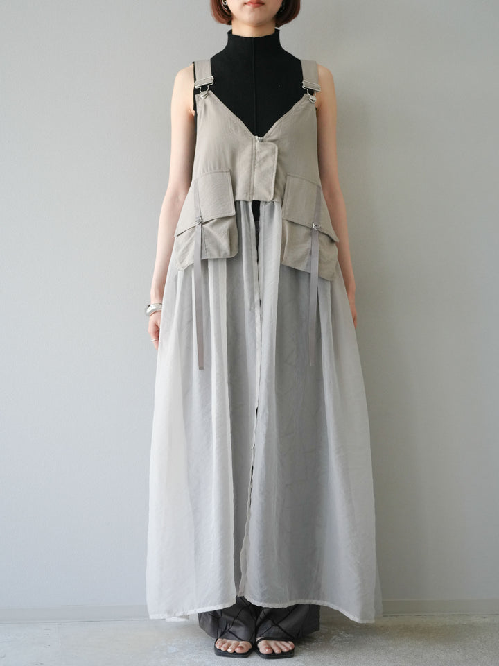 [予約]タクティカルベストオーガンザワンピース/グレージュ