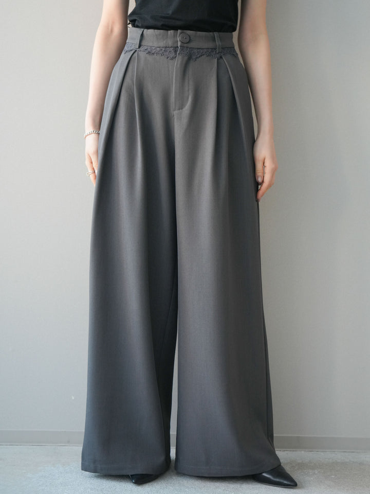 [予約]ウエストレースタックワイドパンツ/gray