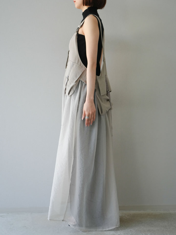 [予約]タクティカルベストオーガンザワンピース/グレージュ
