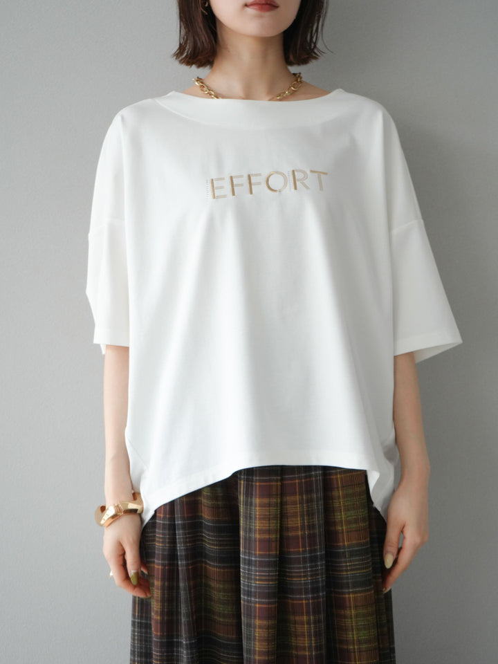 [予約]異素材メタリックロゴ刺繍×プリントTシャツ/オフ