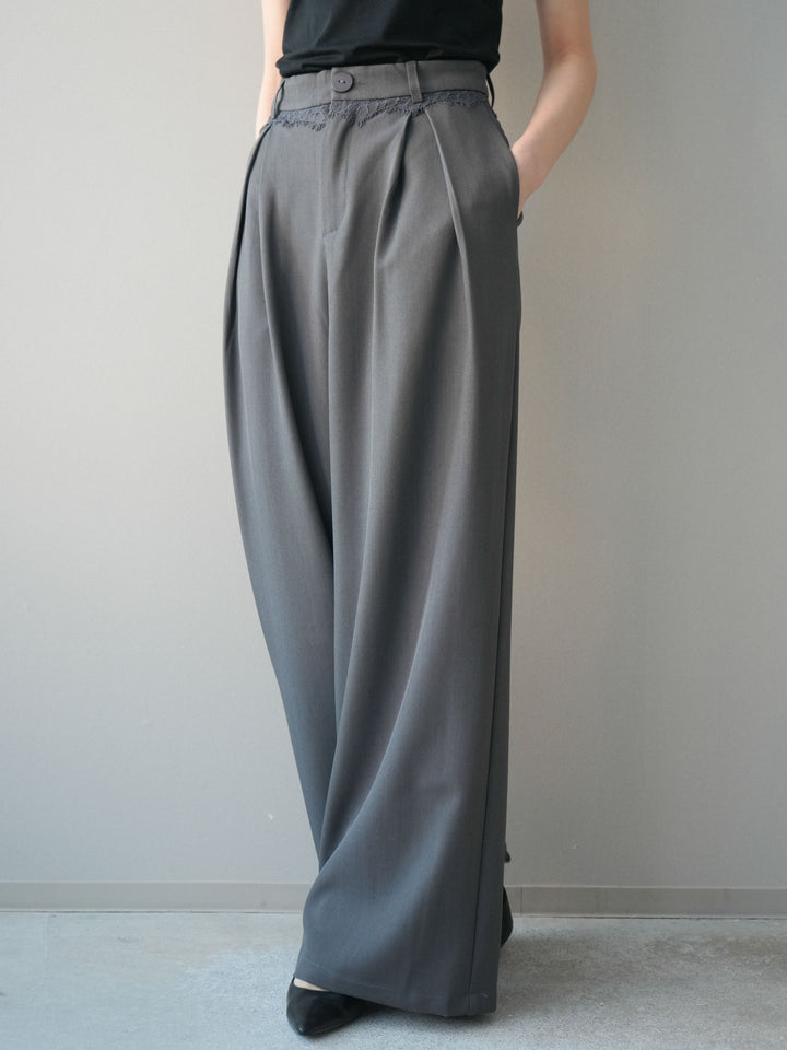 [予約]ウエストレースタックワイドパンツ/gray