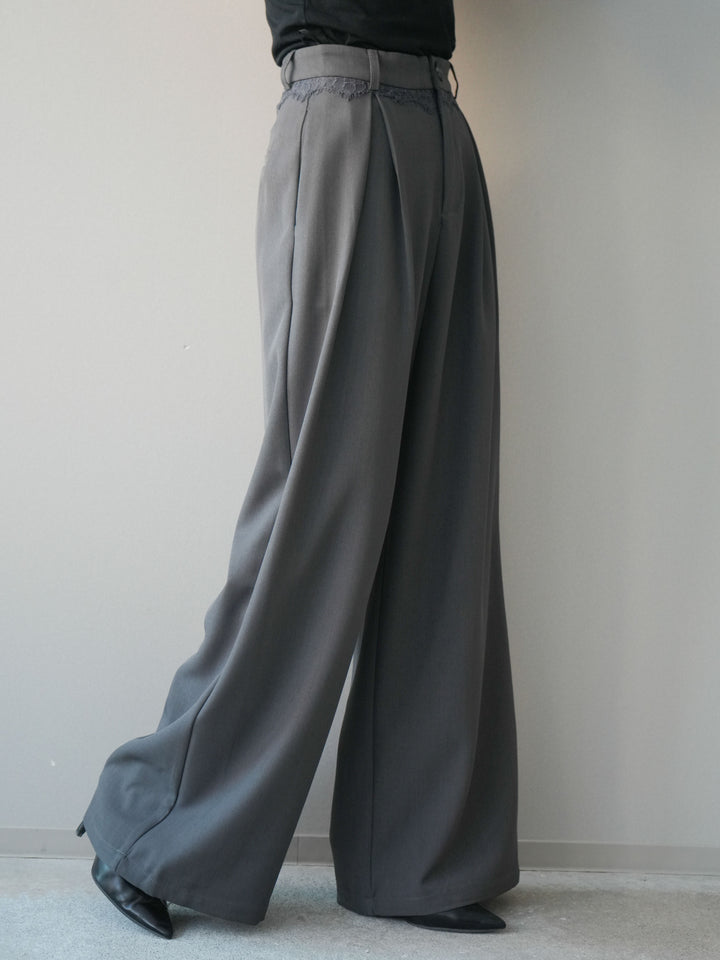 [予約]ウエストレースタックワイドパンツ/gray