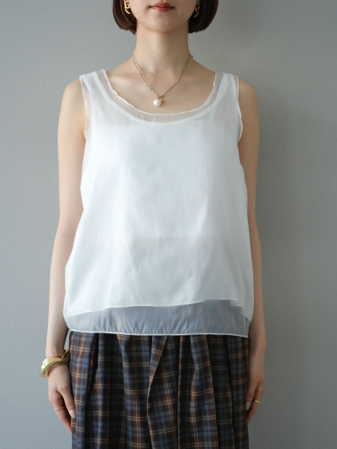 [予約]オーガンジーレイヤードタンクトップ/ホワイト