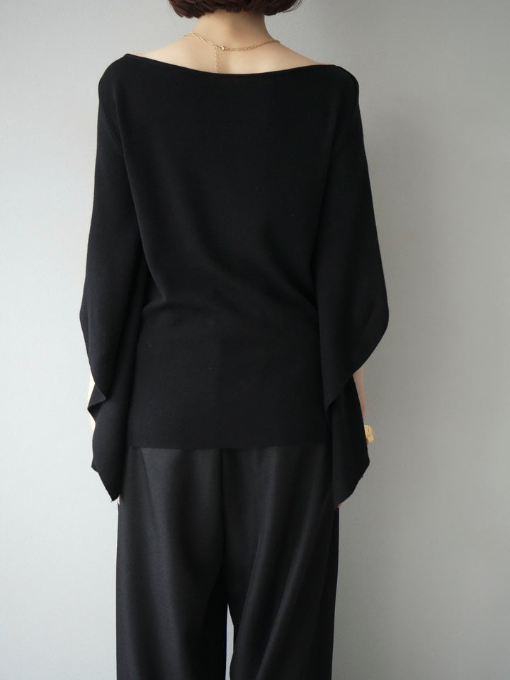 [予約]マントデザインスリットドルマンニット/ブラック