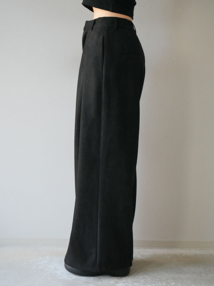 [予約]スウェードタックワイドパンツ/ブラック