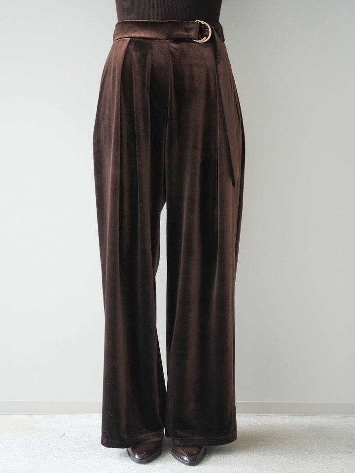 [予約]ベロアベルトスリムパンツ/brown