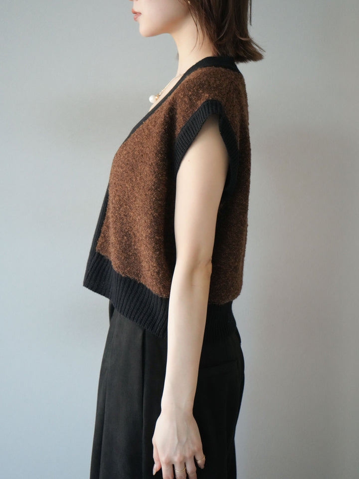 [予約]ブークレバイカラーニットベスト/ブラウン