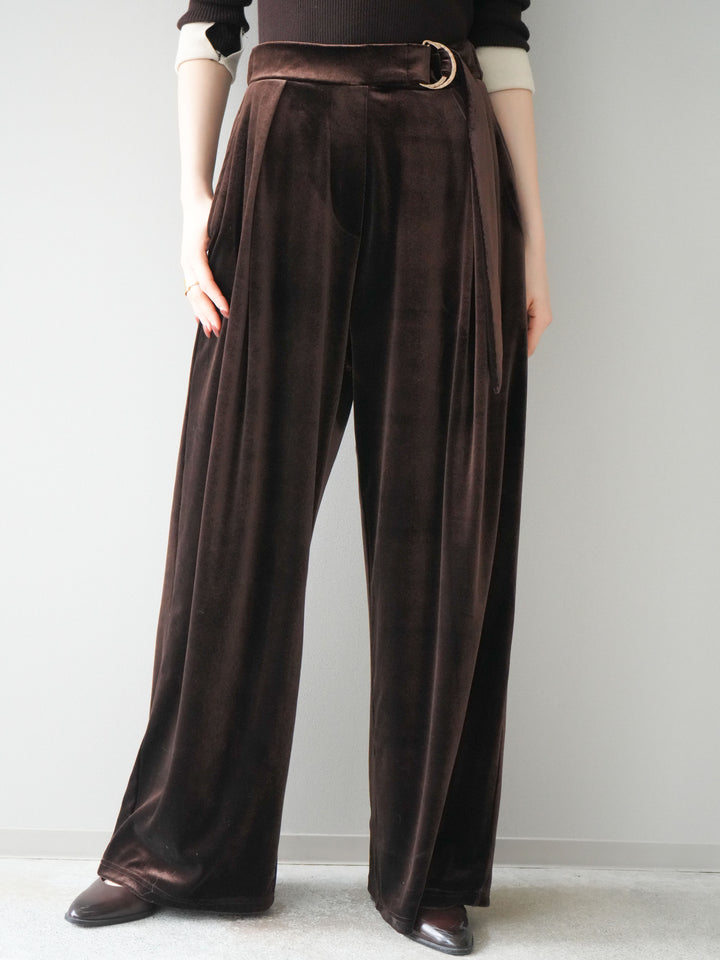 [予約]ベロアベルトスリムパンツ/brown