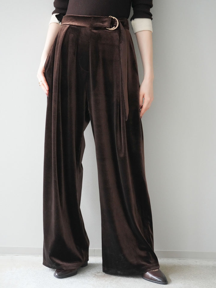 [予約]ベロアベルトスリムパンツ/brown