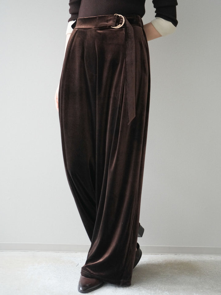 [予約]ベロアベルトスリムパンツ/brown