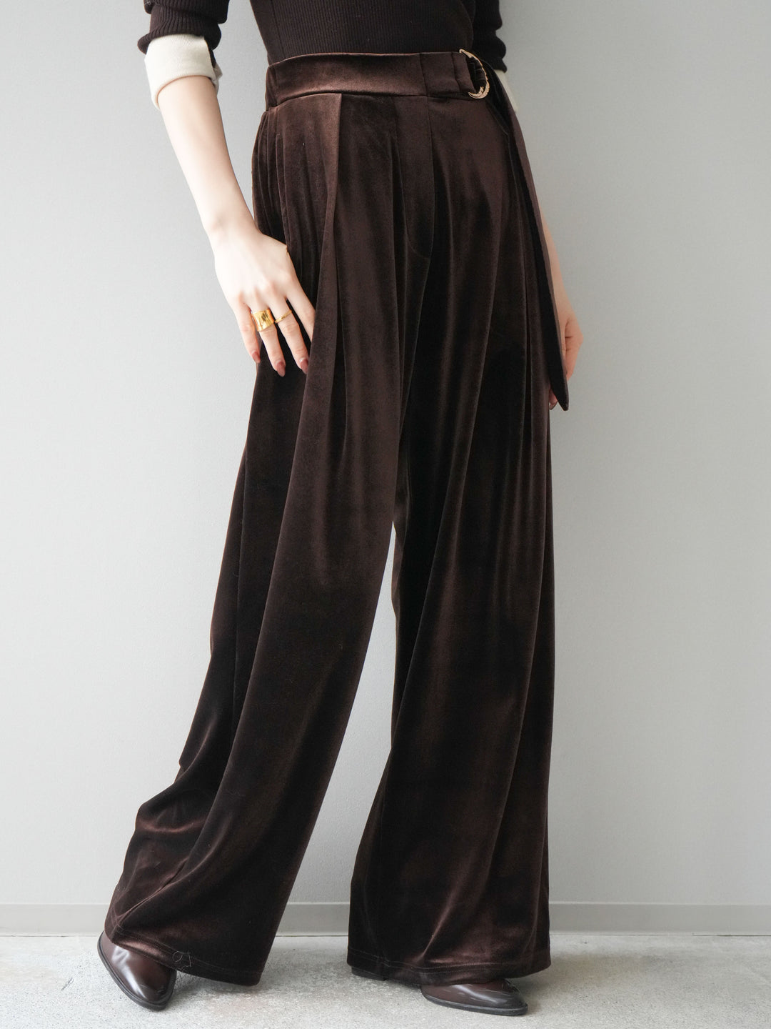 [予約]ベロアベルトスリムパンツ/brown