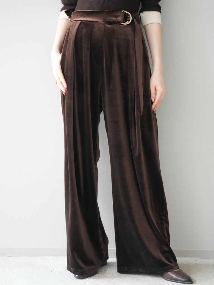 [予約]ベロアベルトスリムパンツ/brown