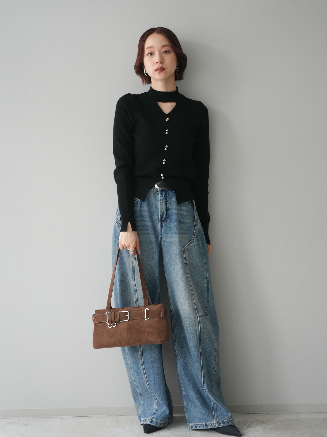 [予約]ベルト付3Dカーブデニムパンツ/blue