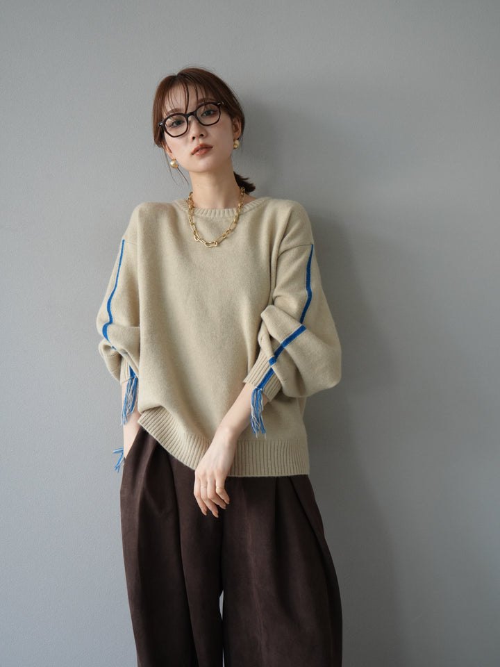 [SET]配色ステッチフリンジニットプルオーバー +選べるアクセセット(2set)
