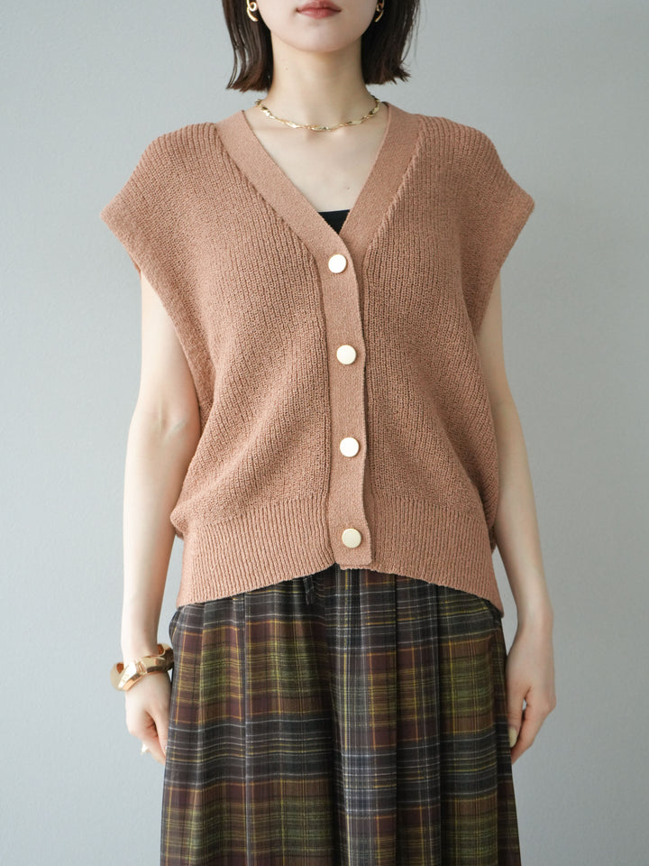 [予約]ゴールドボタンVネックニットカーディガン/ベージュ