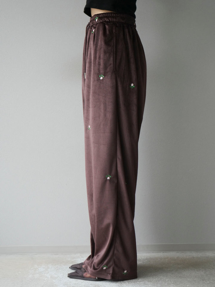 [予約]フラワー刺繍イージーパンツ/ブラウン