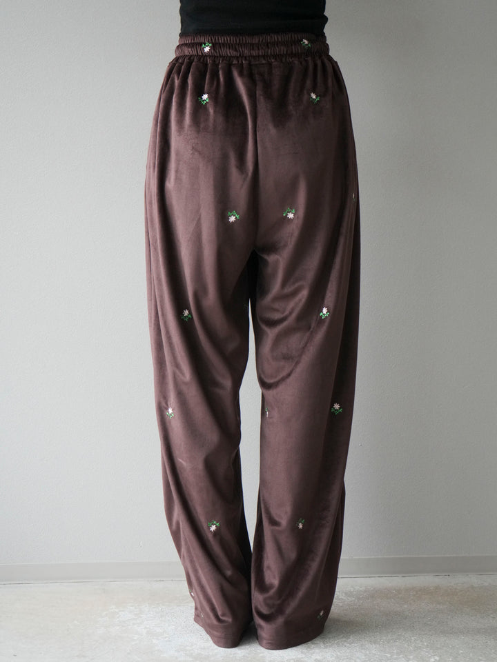 [予約]フラワー刺繍イージーパンツ/ブラウン