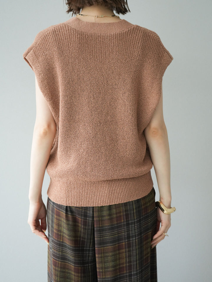 [予約]ゴールドボタンVネックニットカーディガン/ベージュ