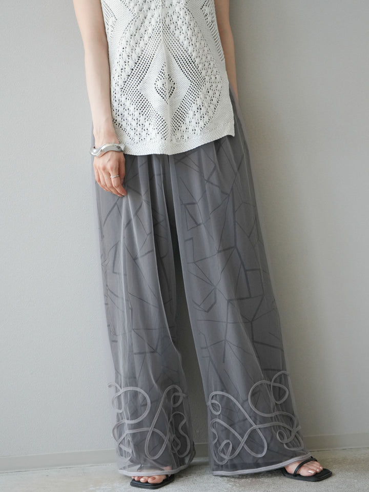 [2] 繩繡薄紗多層褲/灰色