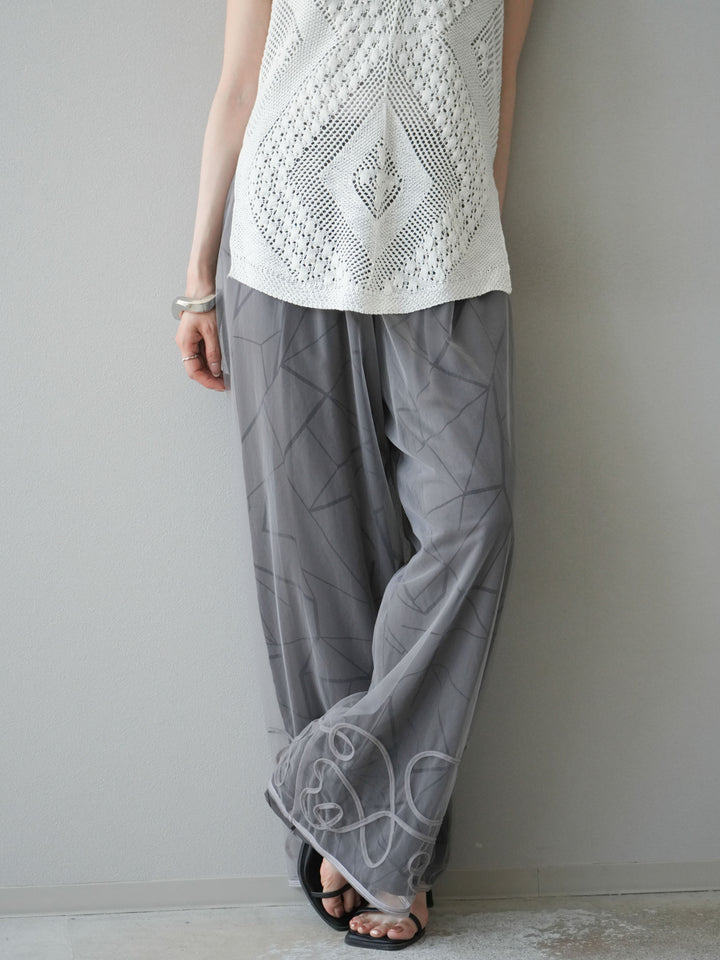 [2] 繩繡薄紗多層褲/灰色