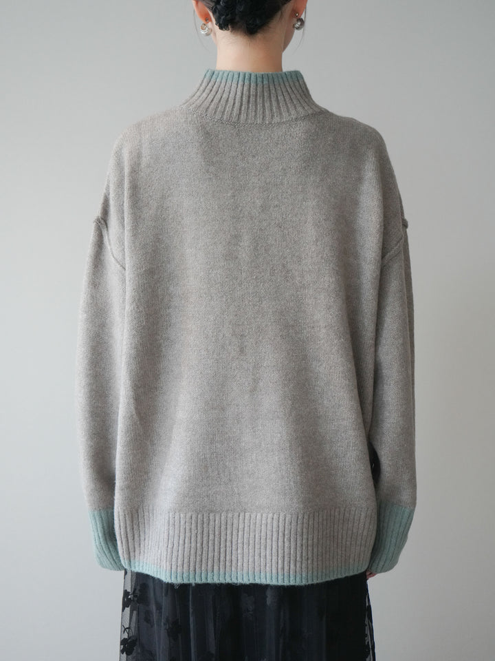 [予約]配色ハイネックニットプルオーバー/mosugraymint