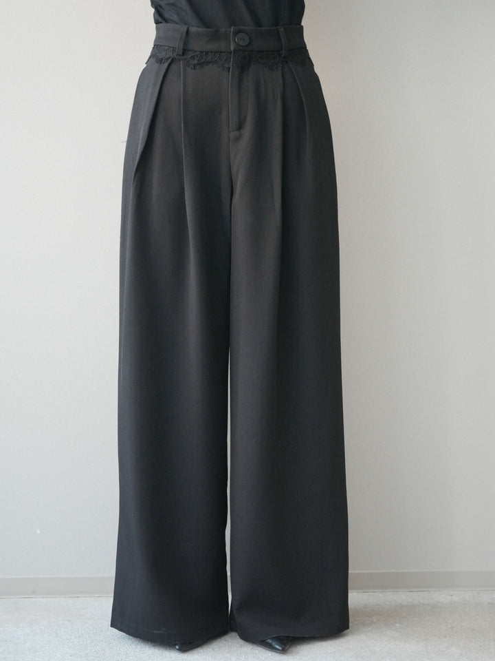 [予約]ウエストレースタックワイドパンツ/black