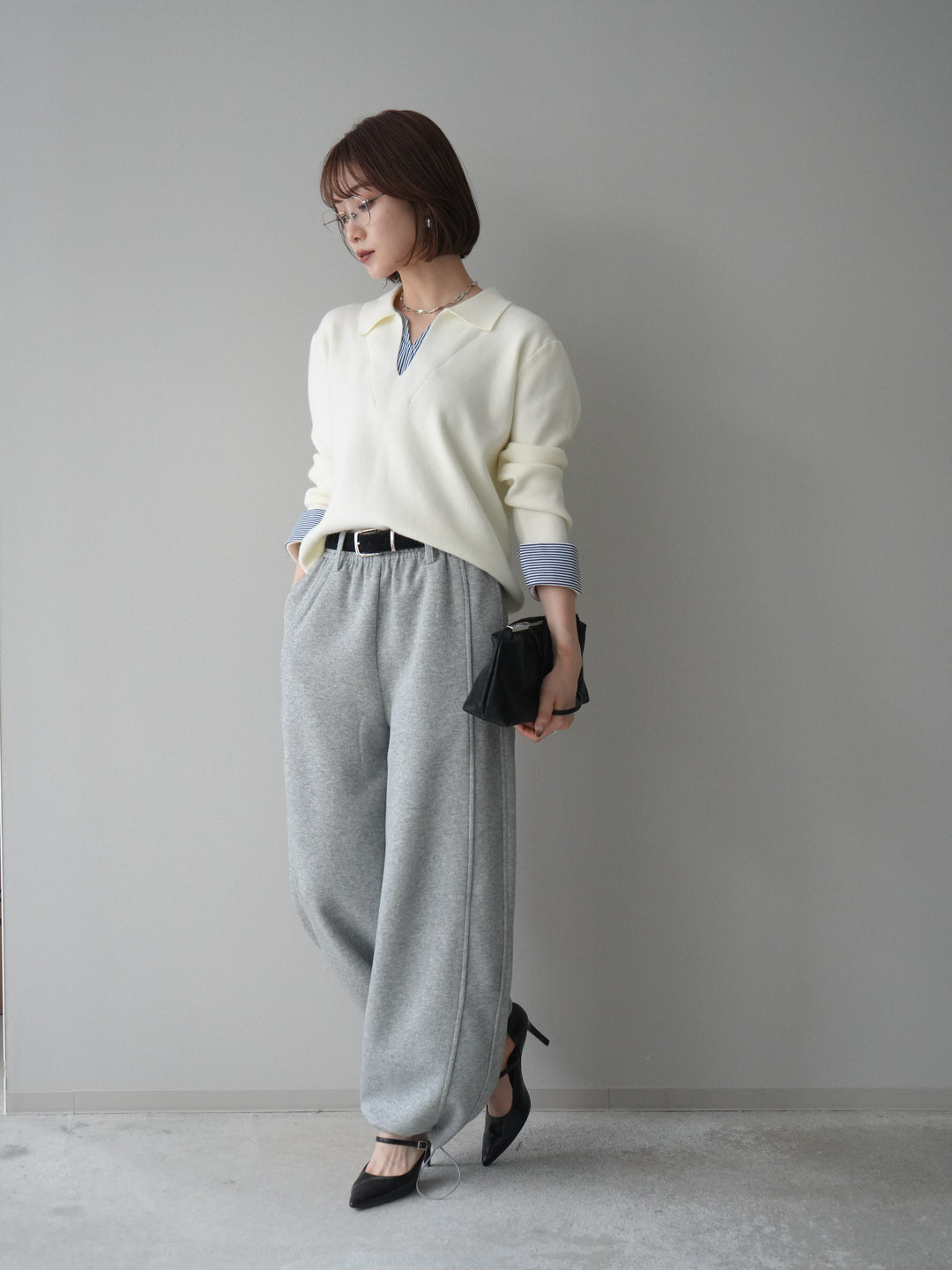 [予約]ベルト付裾ドロストスエットパンツ/lightgray