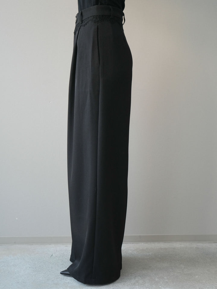 [予約]ウエストレースタックワイドパンツ/black