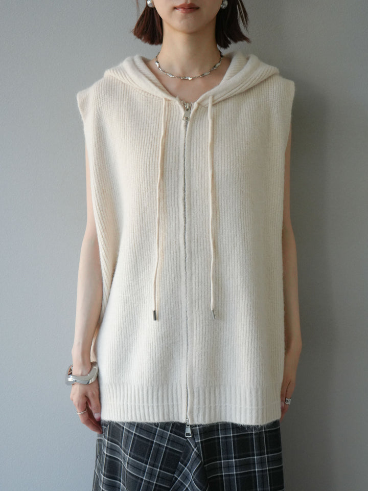 【預購】無袖針織連帽衫/象牙白