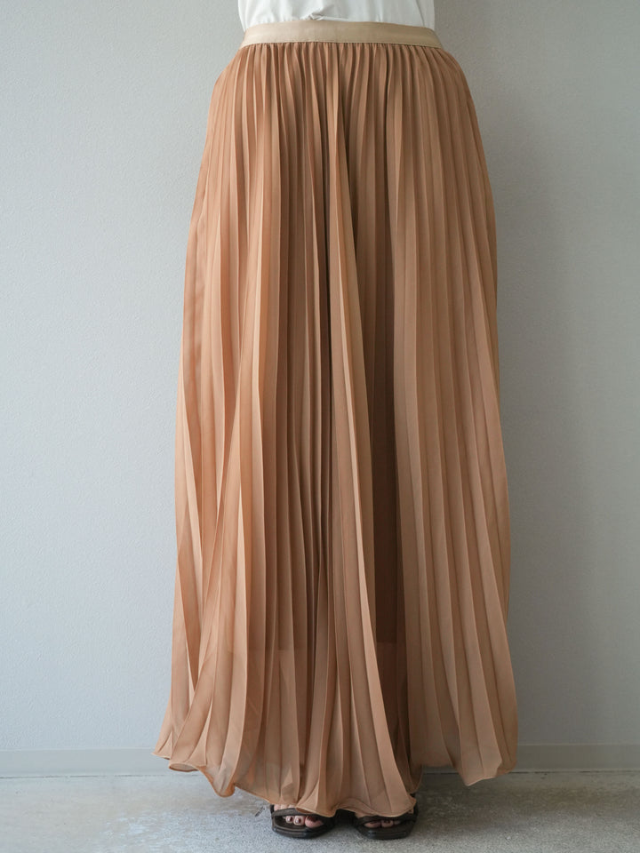 [予約]シフォンプリーツパイピングスカート/キャメル
