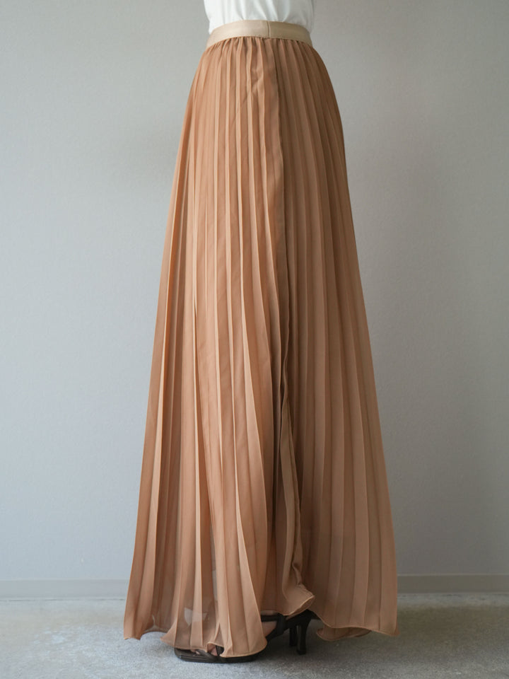 [予約]シフォンプリーツパイピングスカート/キャメル