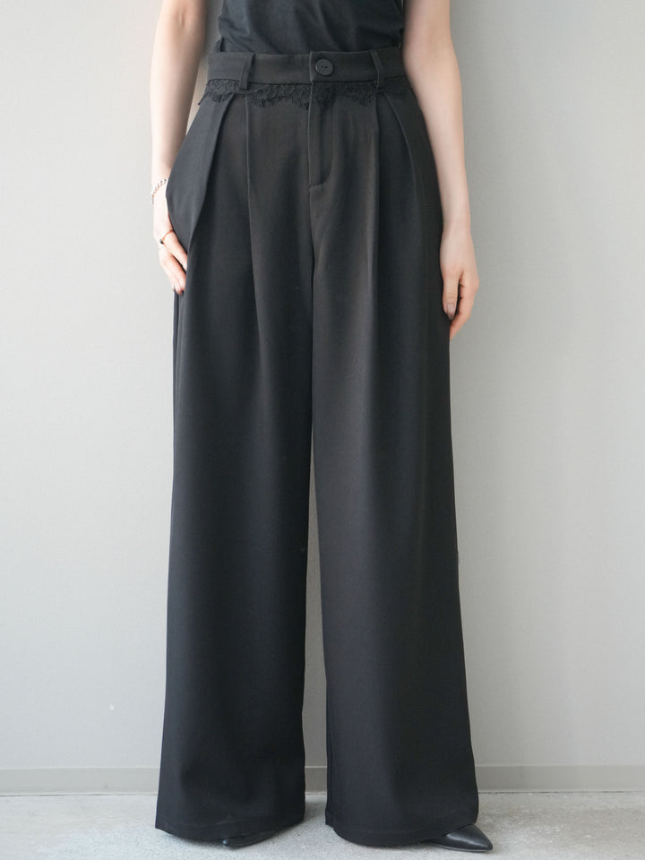 [予約]ウエストレースタックワイドパンツ/black