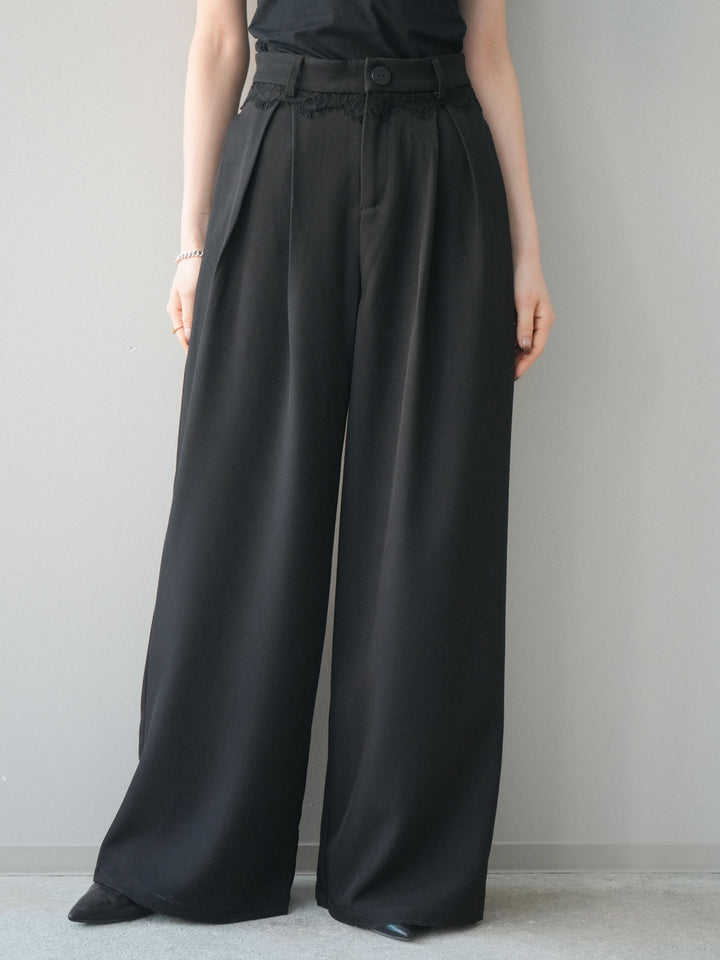 [予約]ウエストレースタックワイドパンツ/black