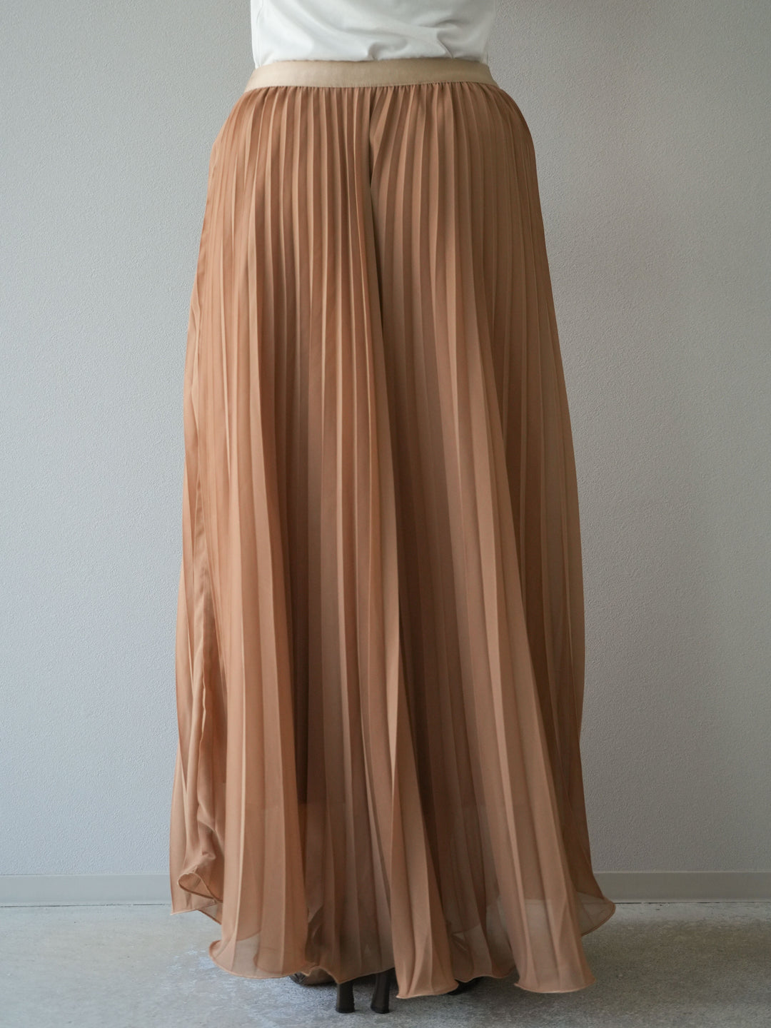 [予約]シフォンプリーツパイピングスカート/キャメル