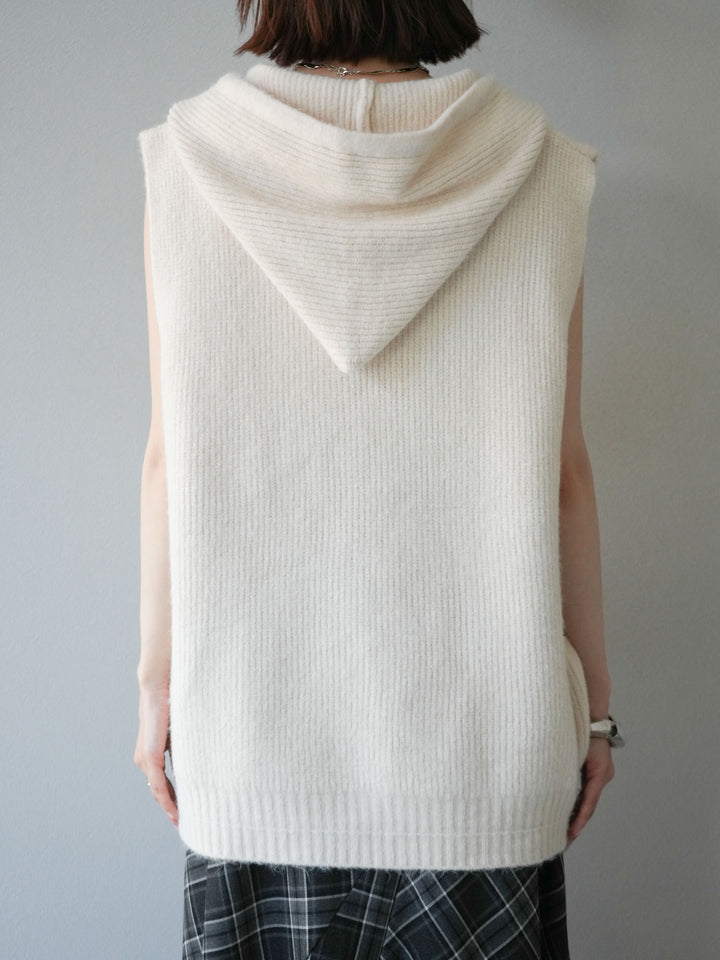 【預購】無袖針織連帽衫/象牙白