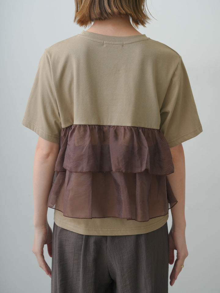 [予約]オーガンジーフリルドッキングTEE/olive