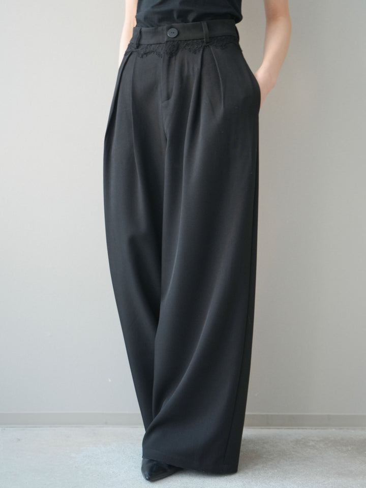 [予約]ウエストレースタックワイドパンツ/black