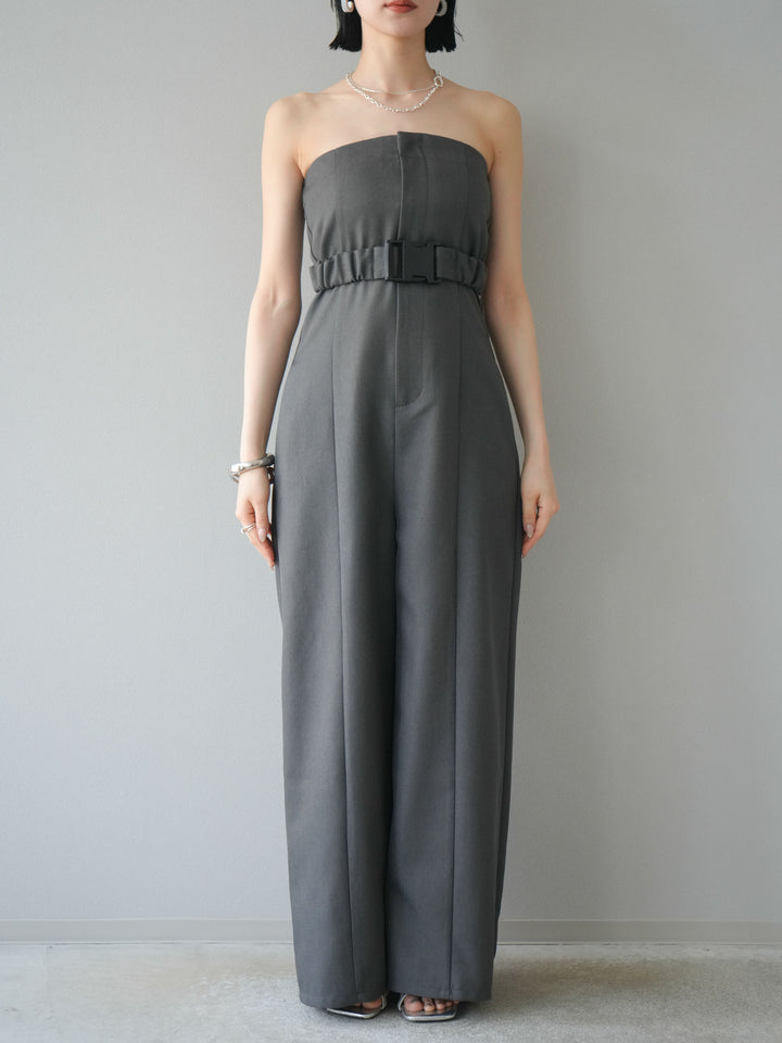 【預購】混色斜紋腰帶熊圖案工裝褲/炭灰色